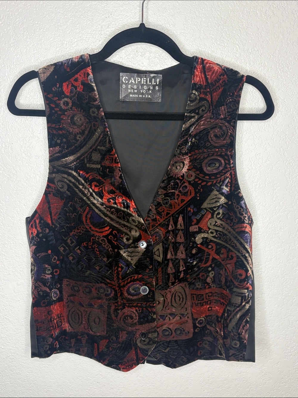 Vintage Capelli Designs Multicolor Velvet Textured Geometric Print Vest